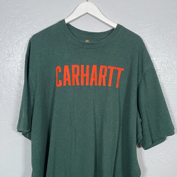 Carhartt Men 3XL Green Orange Cotton Crew Neck Short Sleeve Shirt Original Fit - Picture 4 of 8